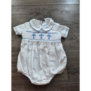 Boutique baby boy smocked romper 3-6 mos